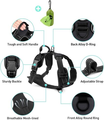 Joytale No Pull Dog Harness Medium Sized Dog, Reflective Pet Vest with Front Clip, Adjustable Soft Padded Harnesses with Easy Control Handle for Training and Walking, Black, M in Kuwait