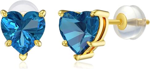 Valentine's Day Gifts 14k Real Gold Love Heart Gemstone Birthstone Stud Earrings for Women 1 carat Heart-cut Created Birthstone Earrings Jewelry Gifts for Anniversary Birthday for Her Wife in Kuwait
