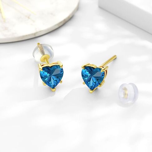Valentine's Day Gifts 14k Real Gold Love Heart Gemstone Birthstone Stud Earrings for Women 1 carat Heart-cut Created Birthstone Earrings Jewelry Gifts for Anniversary Birthday for Her Wife in Kuwait