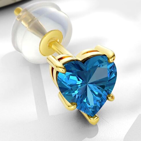 Valentine's Day Gifts 14k Real Gold Love Heart Gemstone Birthstone Stud Earrings for Women 1 carat Heart-cut Created Birthstone Earrings Jewelry Gifts for Anniversary Birthday for Her Wife in Kuwait