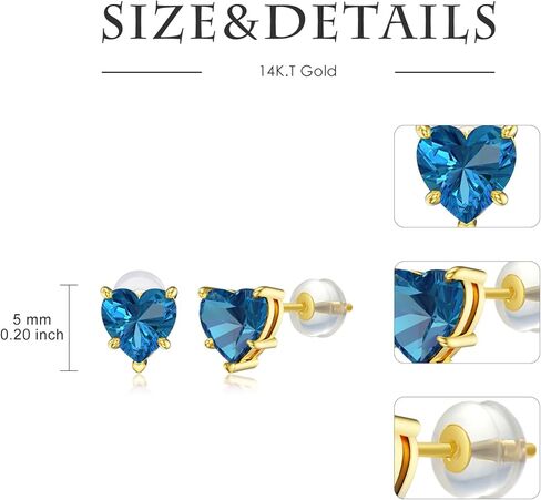 Valentine's Day Gifts 14k Real Gold Love Heart Gemstone Birthstone Stud Earrings for Women 1 carat Heart-cut Created Birthstone Earrings Jewelry Gifts for Anniversary Birthday for Her Wife in Kuwait