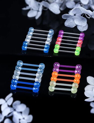 Flexible Bioplast Glow in The Dark 14G 14/16mm Bars Nipple Bridge Tongue Rings Piercing Para Pezones La Lengua Mujer Barbell Jewelry Hypoallergenic for Women Set in Kuwait