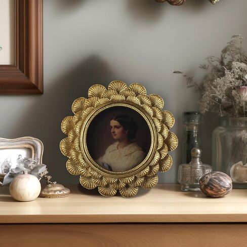 4x4 Antique Gold Round Picture Frame – Vintage Gold Frame with Glass Front – Art Deco Wall Hanging or Tabletop Photo Frame in Saudi Arabia
