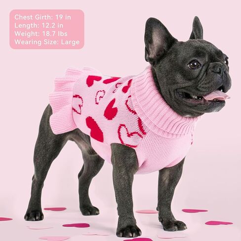 cyeollo Small Dog Valentines Sweater Heart Pattern Dog Clothes with Leash Hole Pullover Turtleneck Holiday Pet Apparel Pink in Kuwait