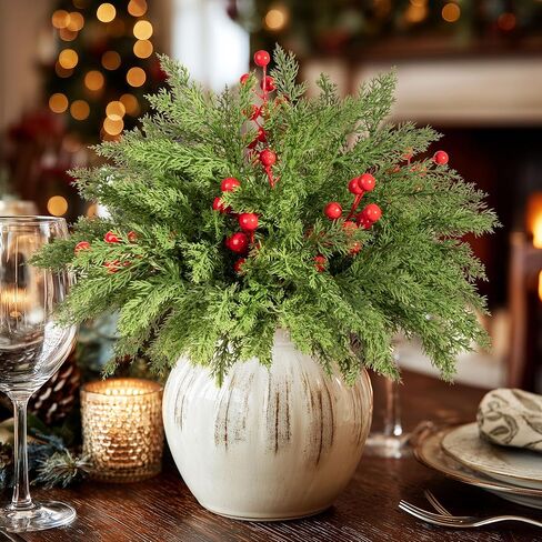 16.1'Artificial Christmas Norfolk Pine Branches Pinecone Garland Stems Tree Greenery Decor Faux Cedar Picks Home Decoration Real Touch Evergreen Realistic Plant Leaves for Winter Holiday Indoor (6PCS) in Saudi Arabia
