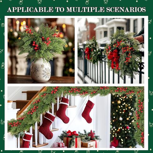 16.1'Artificial Christmas Norfolk Pine Branches Pinecone Garland Stems Tree Greenery Decor Faux Cedar Picks Home Decoration Real Touch Evergreen Realistic Plant Leaves for Winter Holiday Indoor (6PCS) in Saudi Arabia
