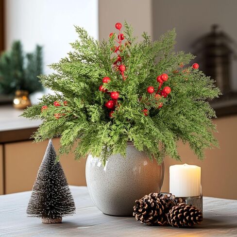 16.1'Artificial Christmas Norfolk Pine Branches Pinecone Garland Stems Tree Greenery Decor Faux Cedar Picks Home Decoration Real Touch Evergreen Realistic Plant Leaves for Winter Holiday Indoor (6PCS) in Saudi Arabia