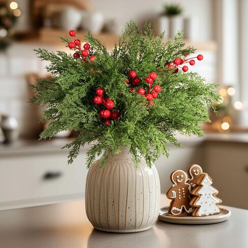 16.1'Artificial Christmas Norfolk Pine Branches Pinecone Garland Stems Tree Greenery Decor Faux Cedar Picks Home Decoration Real Touch Evergreen Realistic Plant Leaves for Winter Holiday Indoor (6PCS) in Saudi Arabia