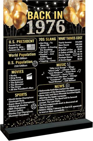 Trgowaul 50th Birthday Decorations Women Men, Double Print Black Gold Back in 1974 Birthday Poster Acrylic Table Sign with Stand, 50 Anniversary Decor Gifts for Men,Vintage 1974 Supplies 50 Birthday in Kuwait