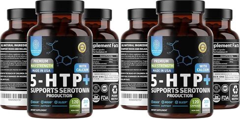 N1N Premium 5-HTP 200mg Plus Calcium, Made from Griffonia Seed Extract, Non GMO and Gluten Free, 120 Caps in Kuwait