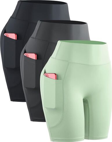 NELEUS Women's 3 Pack Biker Shorts High Waist Running Yoga Shorts with Pockets in Kuwait