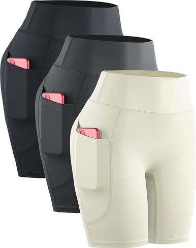NELEUS Women's 3 Pack Biker Shorts High Waist Running Yoga Shorts with Pockets in Kuwait