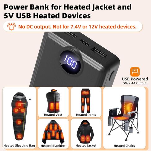 باور بانك 5V2.4A للسترة الساخنة والسراويل الداخلية، عبوتان محمولتان بقدرة 10000 مللي أمبير في الساعة بمنافذ إخراج USB مزدوجة للأجهزة الذكية in Saudi Arabia