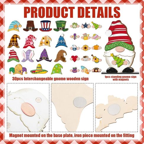 Blulu Fall Christmas Interchangeable Wooden Gnome Decor DIY Holiday Halloween Thanksgiving Seasonal Tiered Tray Decoration with Magnet Pieces Welcome Sign for Decorations(Classic) in Kuwait