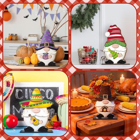 Blulu Fall Christmas Interchangeable Wooden Gnome Decor DIY Holiday Halloween Thanksgiving Seasonal Tiered Tray Decoration with Magnet Pieces Welcome Sign for Decorations(Classic) in Kuwait