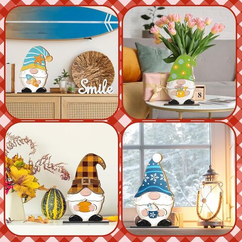 Blulu Fall Christmas Interchangeable Wooden Gnome Decor DIY Holiday Halloween Thanksgiving Seasonal Tiered Tray Decoration with Magnet Pieces Welcome Sign for Decorations(Classic) in Kuwait