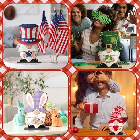 Blulu Fall Christmas Interchangeable Wooden Gnome Decor DIY Holiday Halloween Thanksgiving Seasonal Tiered Tray Decoration with Magnet Pieces Welcome Sign for Decorations(Classic) in Kuwait