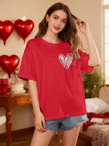 Valentine's Day Shirt for Women Love Because He First Loved Us T Shirt Heart Tops Christian Shirt in Saudi Arabia