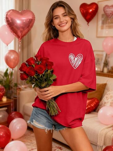 Valentine's Day Shirt for Women Love Because He First Loved Us T Shirt Heart Tops Christian Shirt in Saudi Arabia