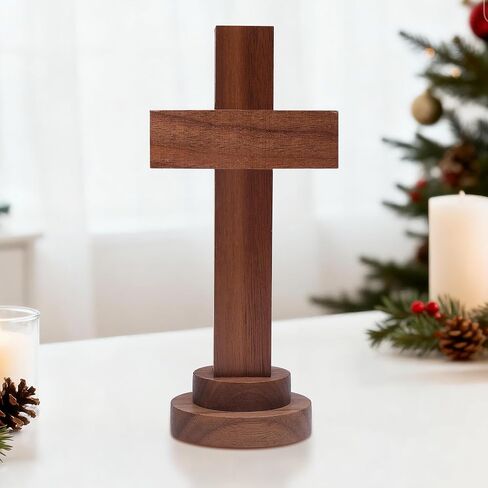 Attivolife Wood Cross Statue with Stand - Spiritual Christian Jesus Cross, Ideal Religious Gift for Catholic Easter and Christmas, Wall Table Church Decoration for Home Room (5.5 Inch) in Kuwait