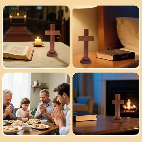 Attivolife Wood Cross Statue with Stand - Spiritual Christian Jesus Cross, Ideal Religious Gift for Catholic Easter and Christmas, Wall Table Church Decoration for Home Room (5.5 Inch) in Kuwait