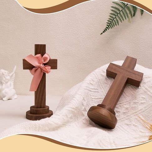 Attivolife Wood Cross Statue with Stand - Spiritual Christian Jesus Cross, Ideal Religious Gift for Catholic Easter and Christmas, Wall Table Church Decoration for Home Room (5.5 Inch) in Kuwait