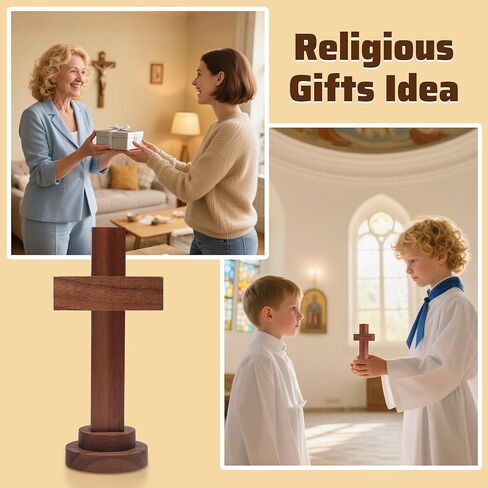 Attivolife Wood Cross Statue with Stand - Spiritual Christian Jesus Cross, Ideal Religious Gift for Catholic Easter and Christmas, Wall Table Church Decoration for Home Room (5.5 Inch) in Kuwait