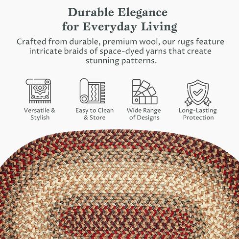 Rhody Rug Easy Living EL43 Warm Earth 2' x 4' Oval Runner - Braided Area Rug, Home Decor, Floor Mat or Bedroom Rug - Easy Care, Ideal for High Traffic Areas in Hallway and Living Room - Made in USA in Saudi Arabia