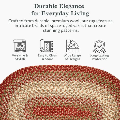 Rhody Rug Easy Living EL43 Warm Earth 2' x 4' Oval Runner - Braided Area Rug, Home Decor, Floor Mat or Bedroom Rug - Easy Care, Ideal for High Traffic Areas in Hallway and Living Room - Made in USA in Saudi Arabia