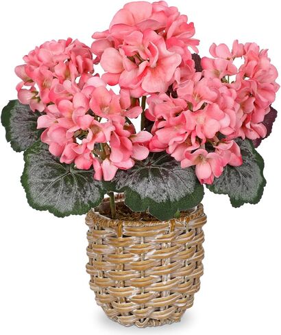 Briful Artificial Geranium Potted Plant – 16" Tall, Realistic Silk Flowers with Vibrant Green Leaves, White Geraniums Fake Flowers for Outdoors Home Décor, Wedding Farmhouse Office Tables Decor in Kuwait