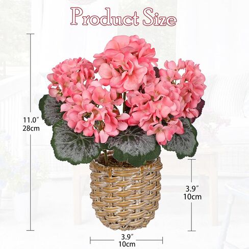 Briful Artificial Geranium Potted Plant – 16" Tall, Realistic Silk Flowers with Vibrant Green Leaves, White Geraniums Fake Flowers for Outdoors Home Décor, Wedding Farmhouse Office Tables Decor in Kuwait