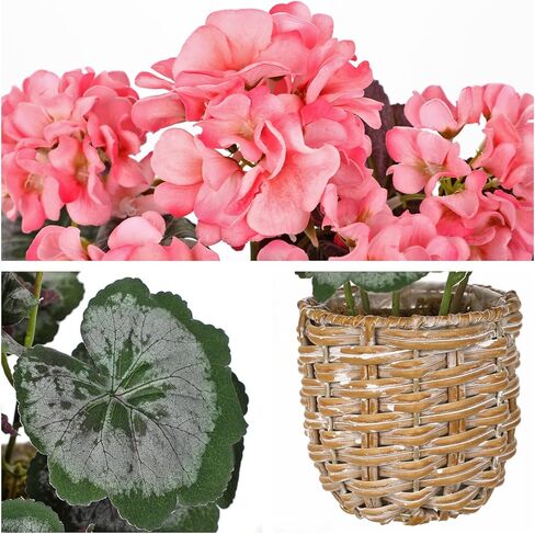 Briful Artificial Geranium Potted Plant – 16" Tall, Realistic Silk Flowers with Vibrant Green Leaves, White Geraniums Fake Flowers for Outdoors Home Décor, Wedding Farmhouse Office Tables Decor in Kuwait