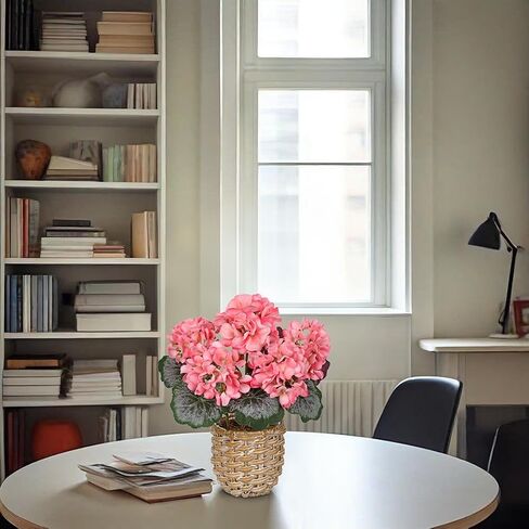 Briful Artificial Geranium Potted Plant – 16" Tall, Realistic Silk Flowers with Vibrant Green Leaves, White Geraniums Fake Flowers for Outdoors Home Décor, Wedding Farmhouse Office Tables Decor in Kuwait