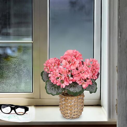 Briful Artificial Geranium Potted Plant – 16" Tall, Realistic Silk Flowers with Vibrant Green Leaves, White Geraniums Fake Flowers for Outdoors Home Décor, Wedding Farmhouse Office Tables Decor in Kuwait