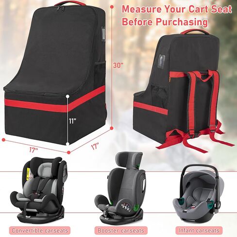 IBVIVIC Car Seat Bag with Foldable Cart,Padded Shoulder Strap Carseat Travel Bag,Universal Size Car Seats Backpack in Kuwait