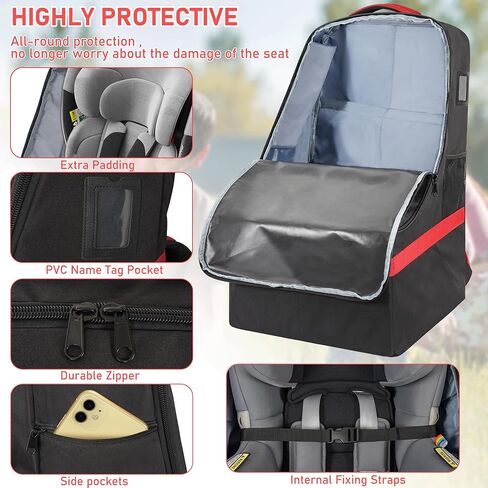 IBVIVIC Car Seat Bag with Foldable Cart,Padded Shoulder Strap Carseat Travel Bag,Universal Size Car Seats Backpack in Kuwait
