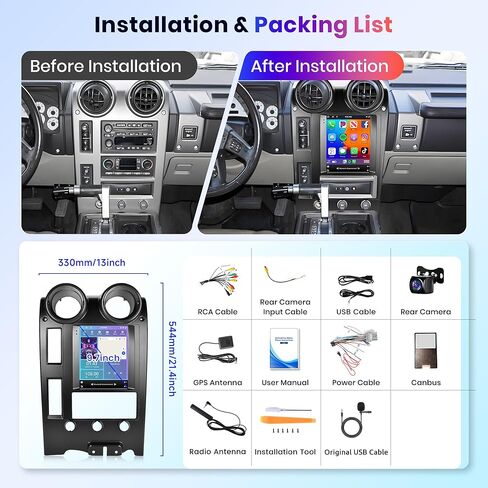 راديو 2G 64G لسيارة Hummer H2 2002-2007 Android ستيريو مع Carplay Android Auto، Rimoody 9.7 بوصة شاشة تعمل باللمس راديو السيارة مع نظام ملاحة GPS بلوتوث FM HiFi WiFi + كاميرا احتياطية AHD in Saudi Arabia