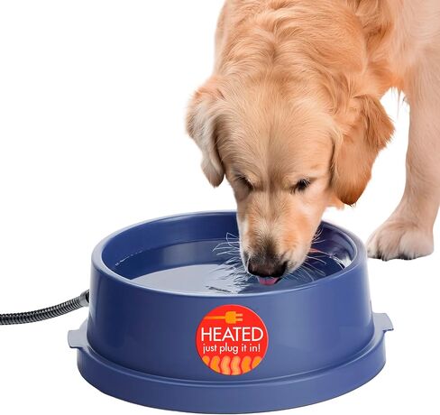 K&H Pet Products Thermal-Bowl Heated Water Bowl for Cats & Dogs Outside, Safety Listed Outdoor Heated Dog Bowl for Pets, Automatic No Freeze, Anti Chewy Cord - 96 Ounces Blue 25W in Kuwait