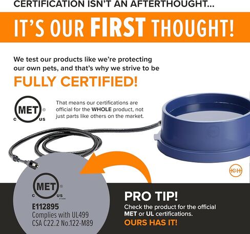 K&H Pet Products Thermal-Bowl Heated Water Bowl for Cats & Dogs Outside, Safety Listed Outdoor Heated Dog Bowl for Pets, Automatic No Freeze, Anti Chewy Cord - 96 Ounces Blue 25W in Kuwait