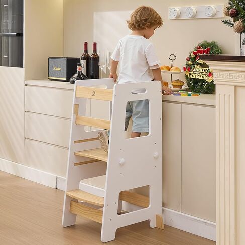 Kitchen Step Stool - Safe Montessori Standing Tower for Kids with Safety Rail, Height Adjustable Toddler Ideal Helper for Learning New Skills, Anti-Slip Protection for Bathroom - Deep Blue in Saudi Arabia