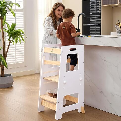 Kitchen Step Stool - Safe Montessori Standing Tower for Kids with Safety Rail, Height Adjustable Toddler Ideal Helper for Learning New Skills, Anti-Slip Protection for Bathroom - Deep Blue in Saudi Arabia
