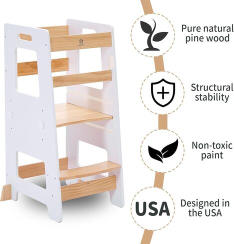 Kitchen Step Stool - Safe Montessori Standing Tower for Kids with Safety Rail, Height Adjustable Toddler Ideal Helper for Learning New Skills, Anti-Slip Protection for Bathroom - Deep Blue in Saudi Arabia