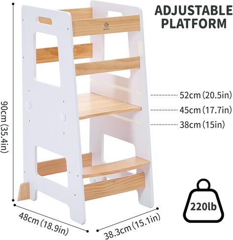 Kitchen Step Stool - Safe Montessori Standing Tower for Kids with Safety Rail, Height Adjustable Toddler Ideal Helper for Learning New Skills, Anti-Slip Protection for Bathroom - Deep Blue in Saudi Arabia