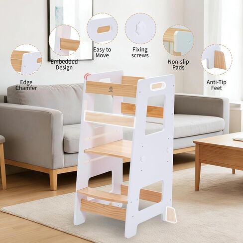 Kitchen Step Stool - Safe Montessori Standing Tower for Kids with Safety Rail, Height Adjustable Toddler Ideal Helper for Learning New Skills, Anti-Slip Protection for Bathroom - Deep Blue in Saudi Arabia