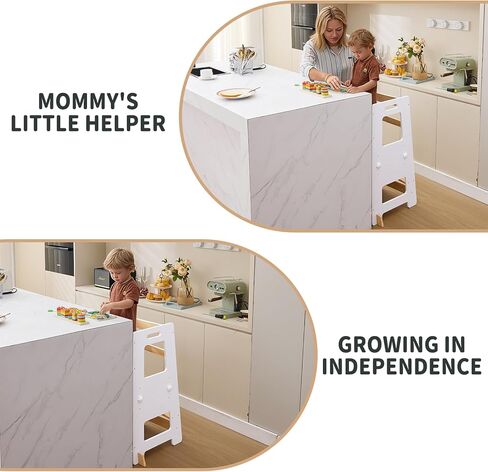 Kitchen Step Stool - Safe Montessori Standing Tower for Kids with Safety Rail, Height Adjustable Toddler Ideal Helper for Learning New Skills, Anti-Slip Protection for Bathroom - Deep Blue in Saudi Arabia