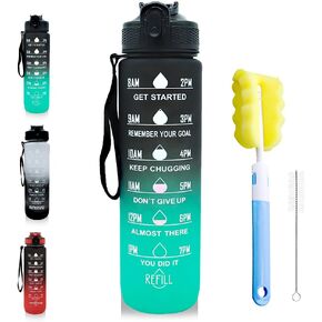 23oz Sports Water Bottle Outdoor, with Drinking Time and Capacity Labels, Sport Water Cups with Straw,BPA Free Leak Proof,for Fitness Gym Running Climbing(32oz Black red) in Saudi Arabia