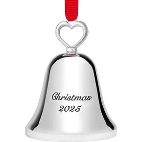 عطلة جلجل 2022 زخرفة عيد الميلاد الجرس الفضي - 2022 زخرفة الجرس - زخرفة جرس عيد الميلاد 2022 - زينة عيد الميلاد الجرس الحقيقي مع شريط أحمر، 2022 فضي in Kuwait