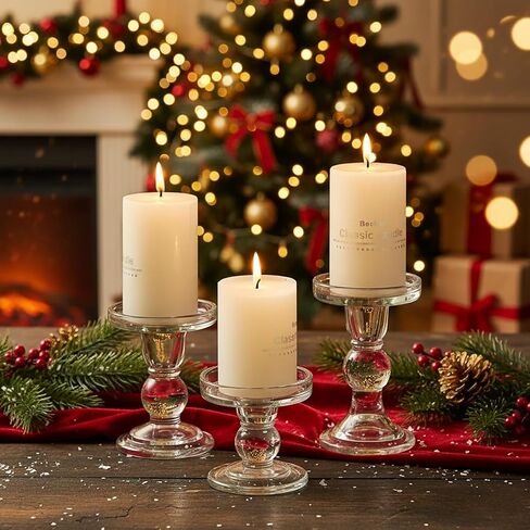 3 Pcs Clear Candle Holder, Pillar Candle Holder Set, Glass Candlesticks Holders Taper Candles Tealight (Clear) in Kuwait