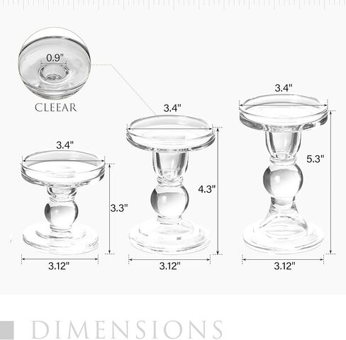 3 Pcs Clear Candle Holder, Pillar Candle Holder Set, Glass Candlesticks Holders Taper Candles Tealight (Clear) in Kuwait