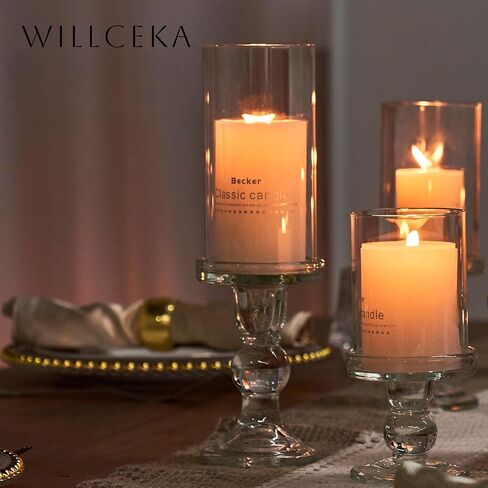 3 Pcs Clear Candle Holder, Pillar Candle Holder Set, Glass Candlesticks Holders Taper Candles Tealight (Clear) in Kuwait